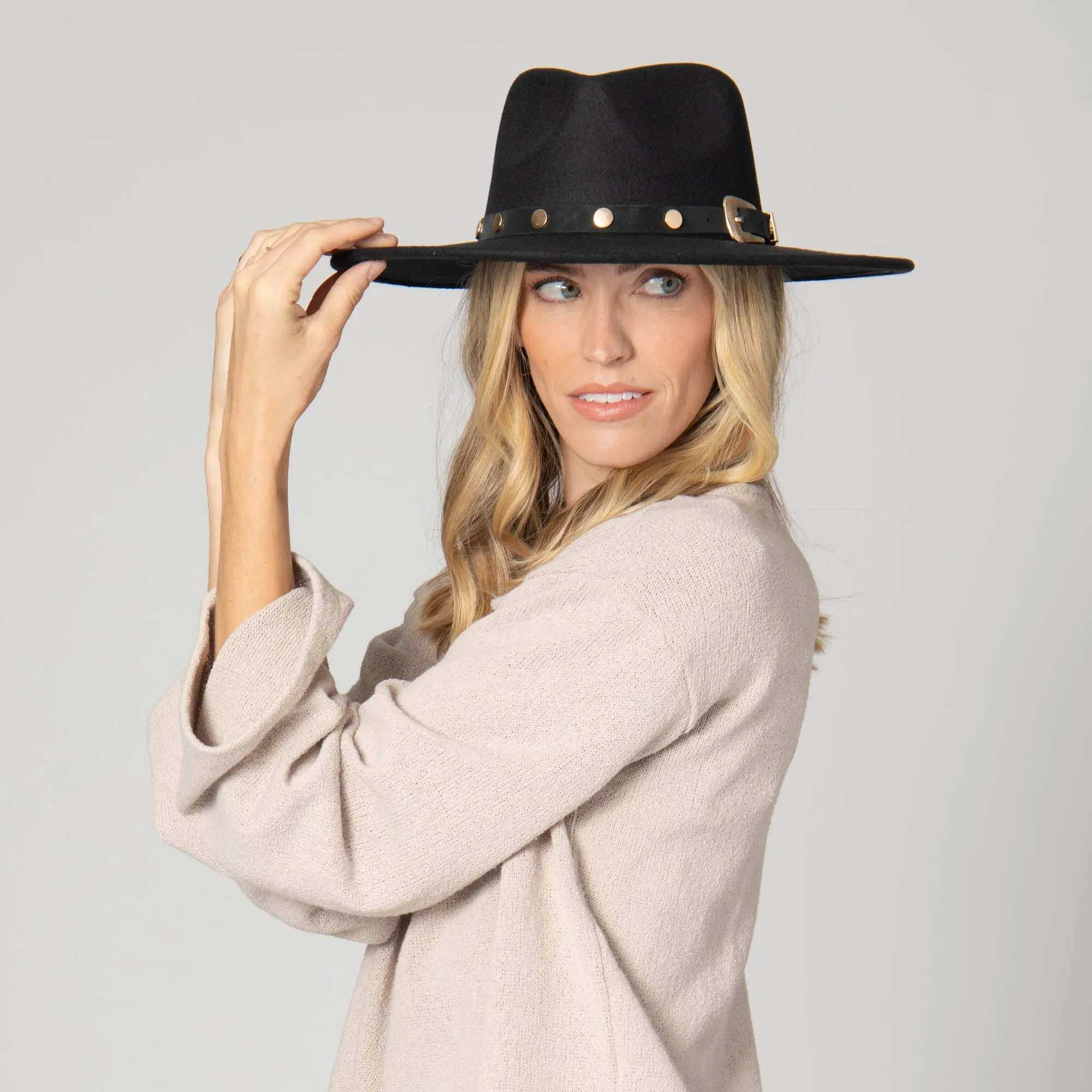 Faux Felt Fedora with Western Buckle Band
