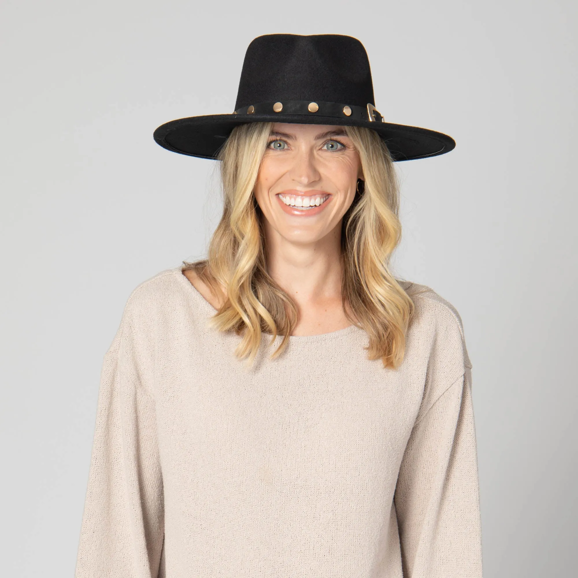 Faux Felt Fedora with Western Buckle Band
