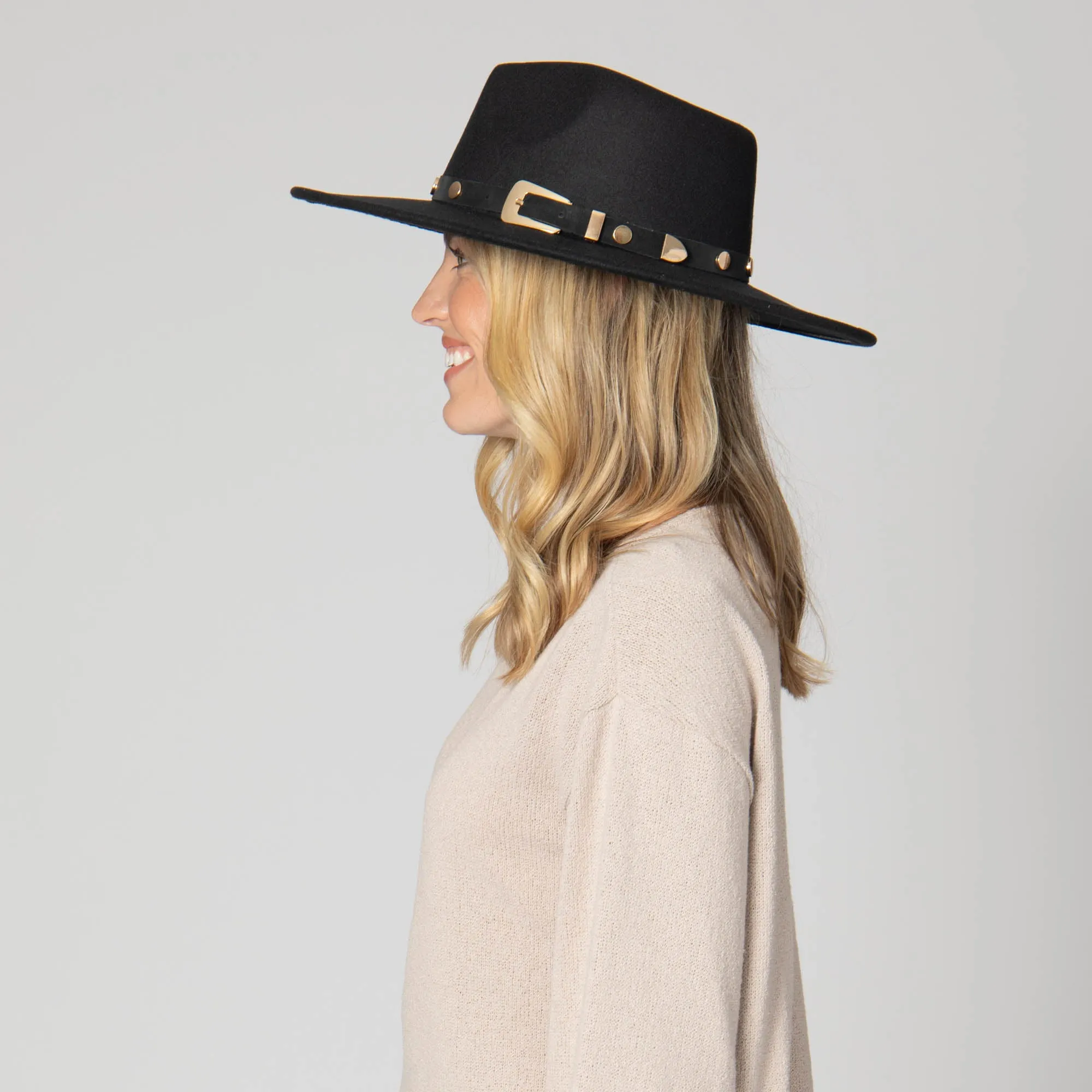 Faux Felt Fedora with Western Buckle Band