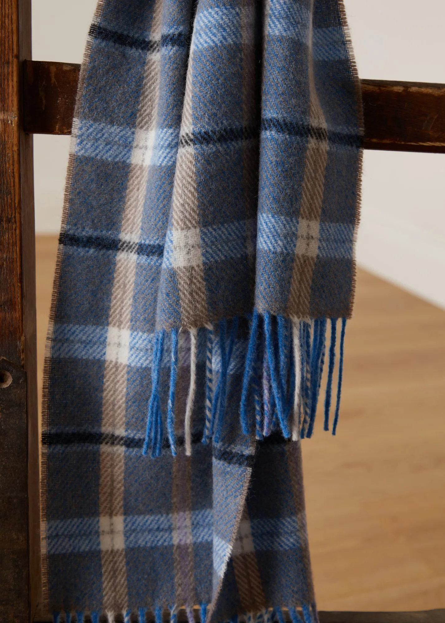 Foxford Blue & Mink Check Lambswool Scarf