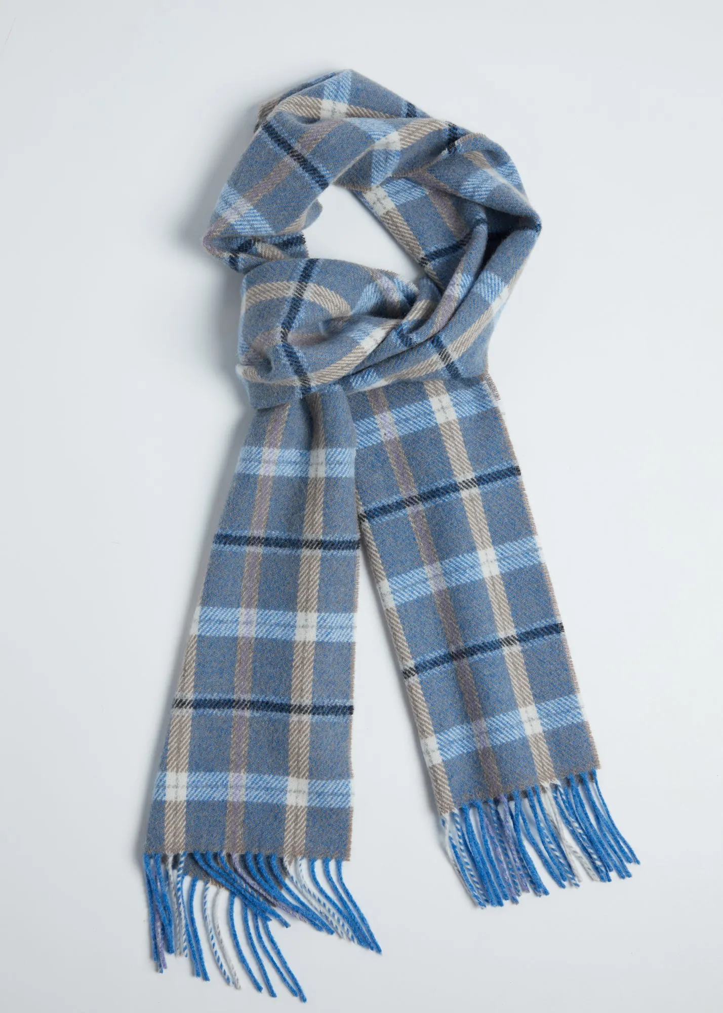 Foxford Blue & Mink Check Lambswool Scarf