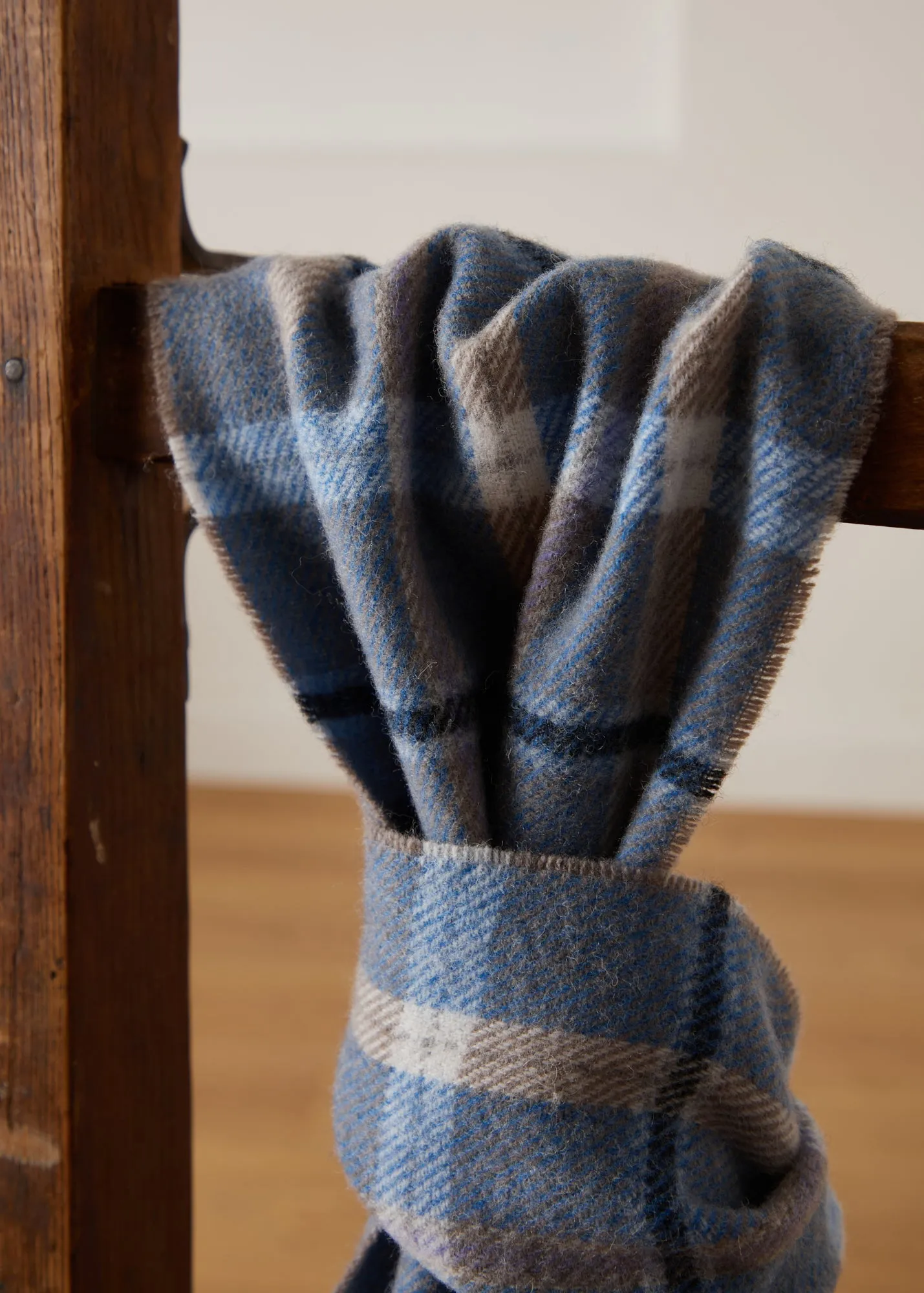 Foxford Blue & Mink Check Lambswool Scarf