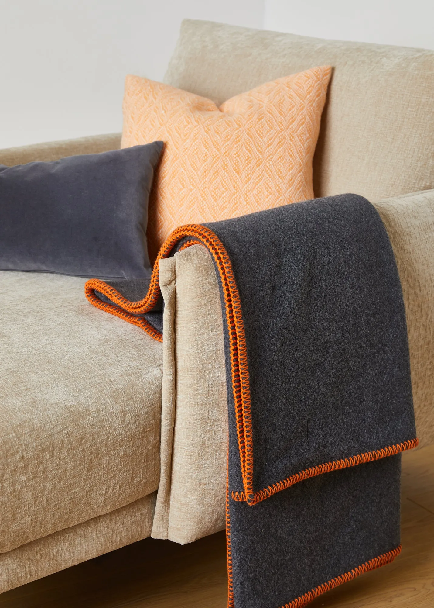 Foxford Citrus Blanket Stitch Cashmere Blend Throw