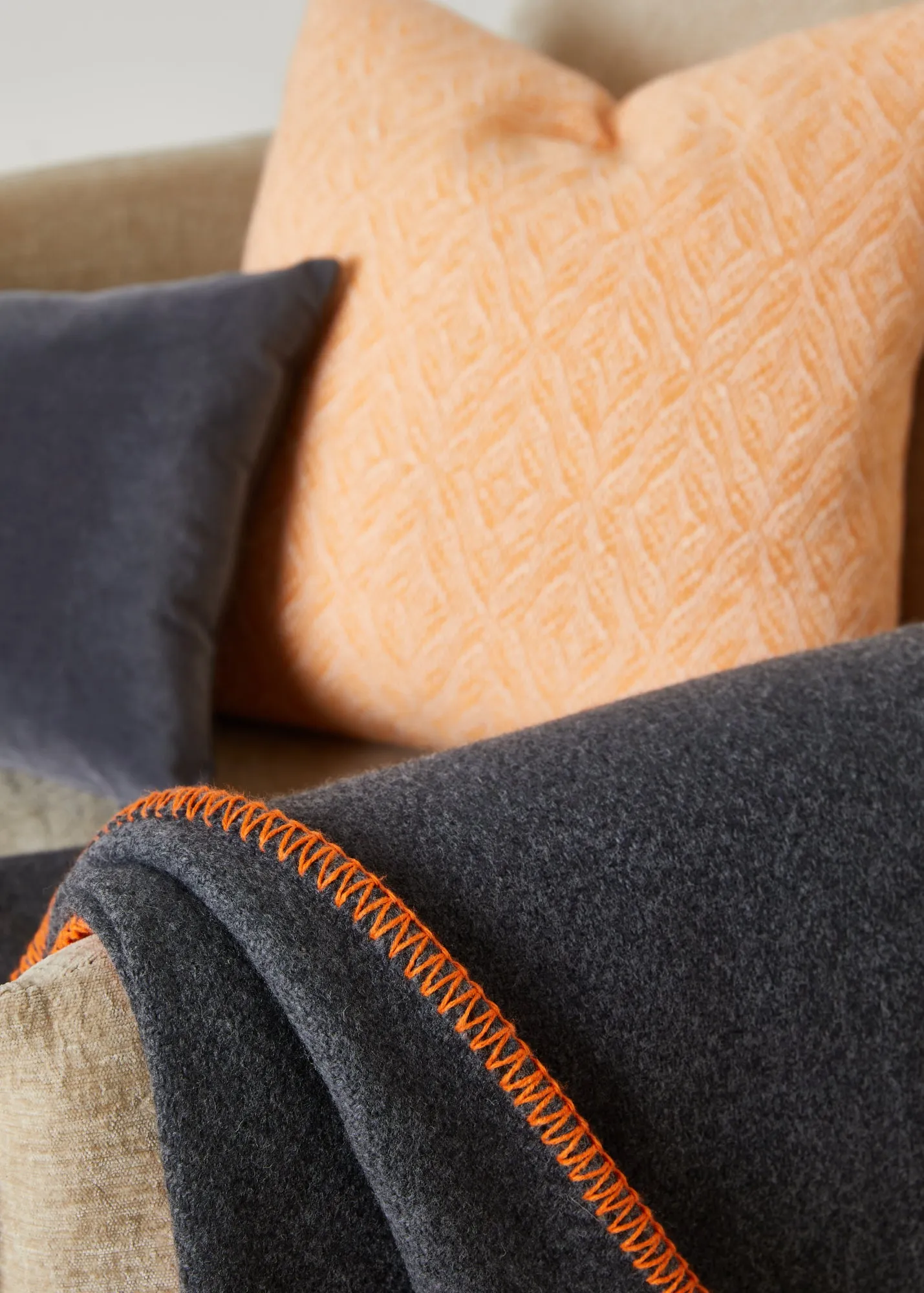 Foxford Citrus Blanket Stitch Cashmere Blend Throw