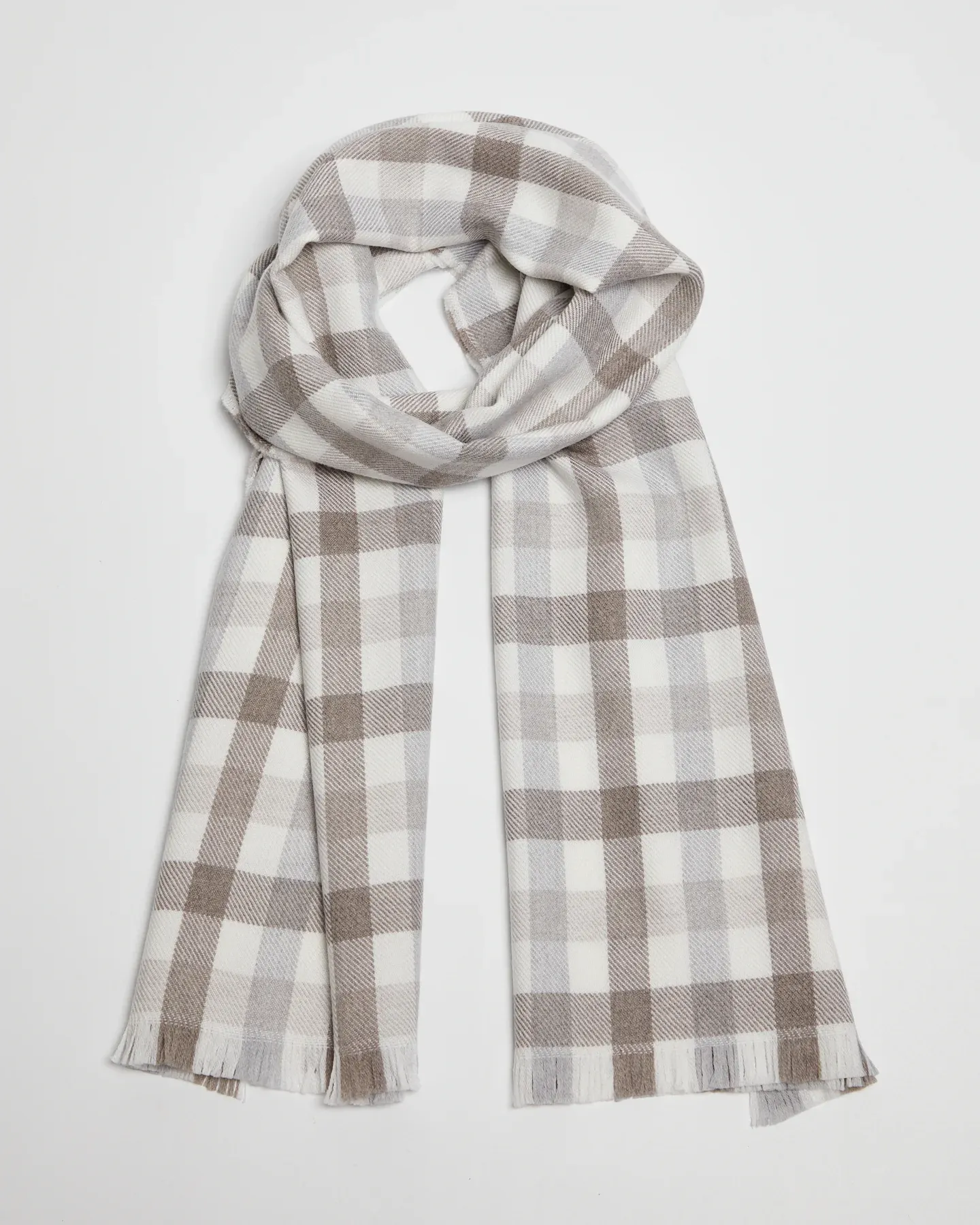 Foxford Mink Check Merino Wool Scarf
