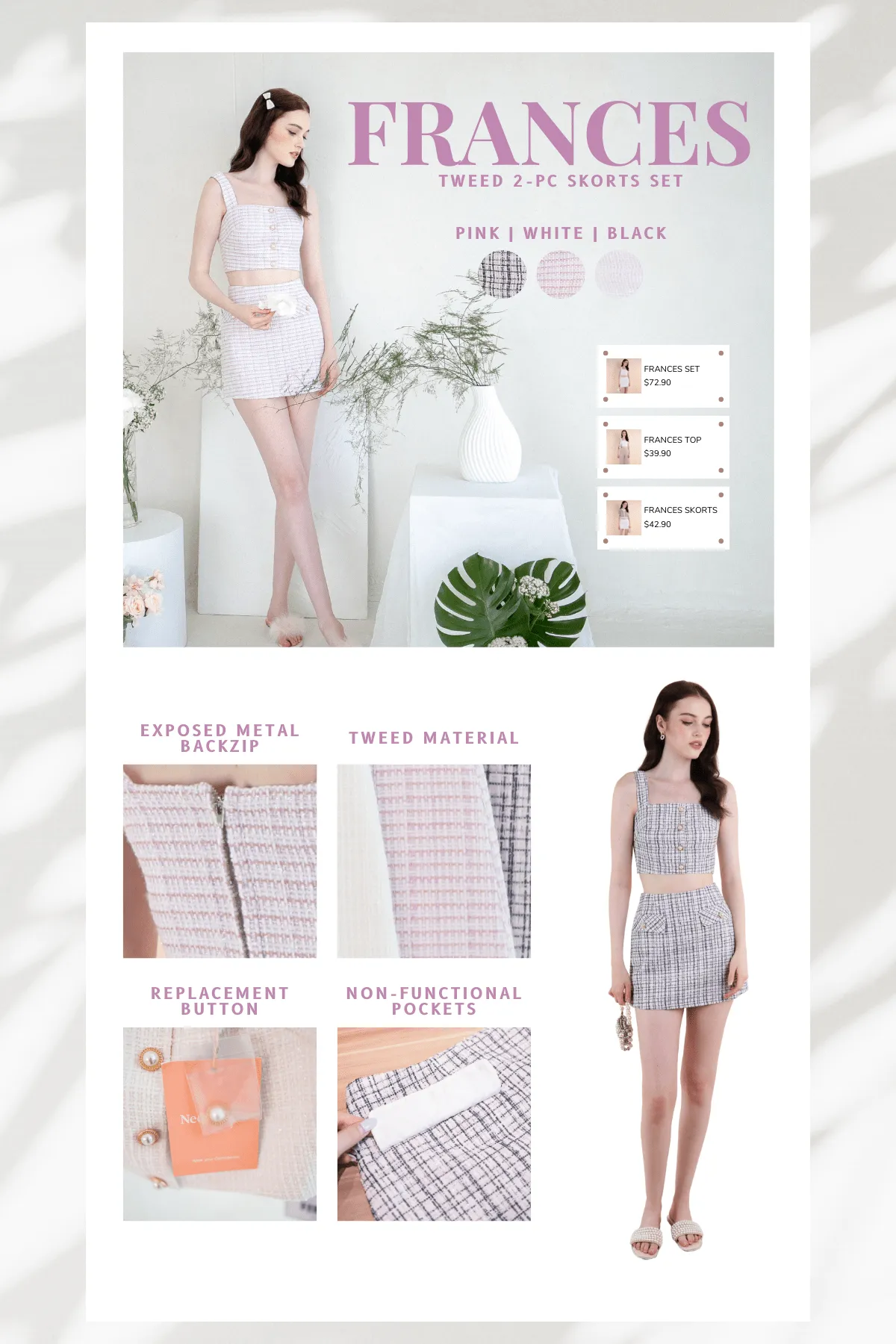 FRANCES TWEED 2-PC SKORTS SET IN WHITE