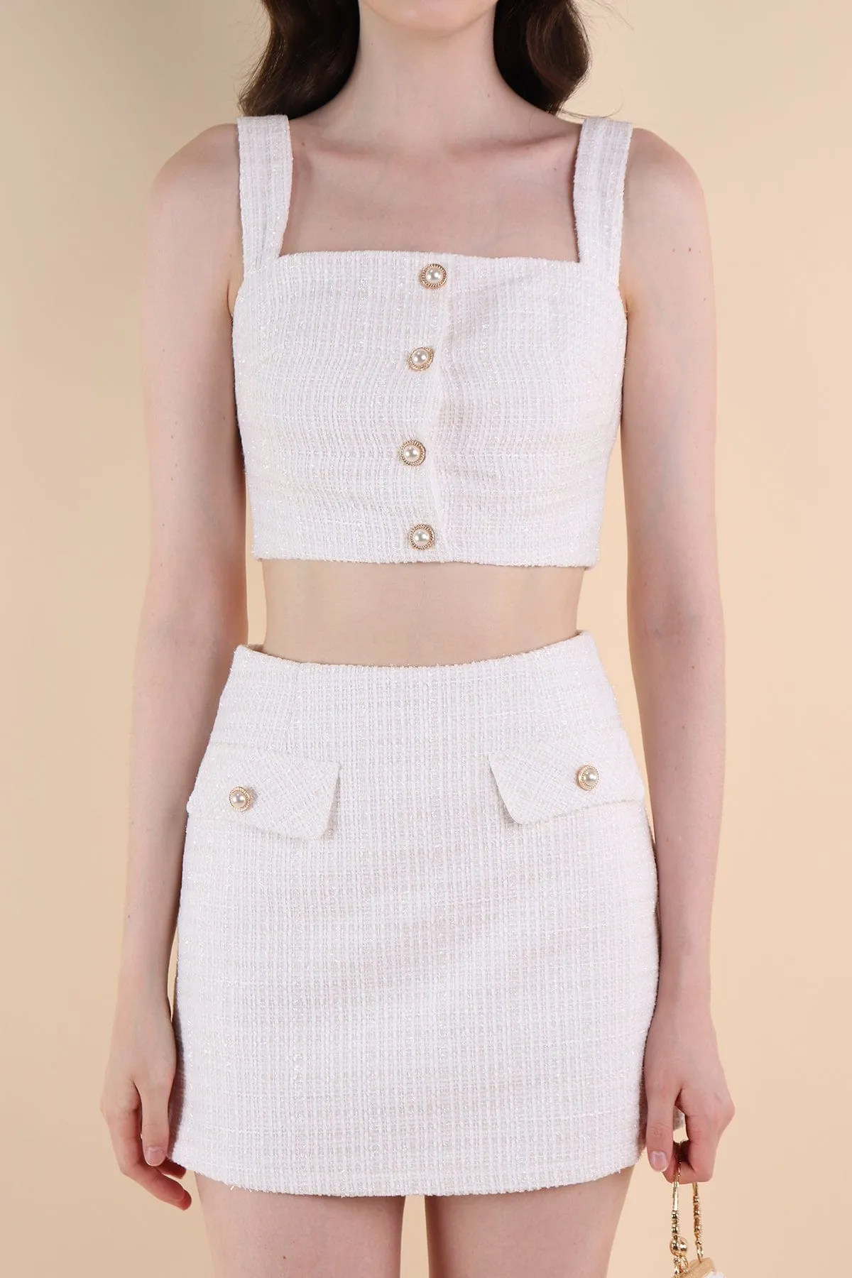 FRANCES TWEED 2-PC SKORTS SET IN WHITE