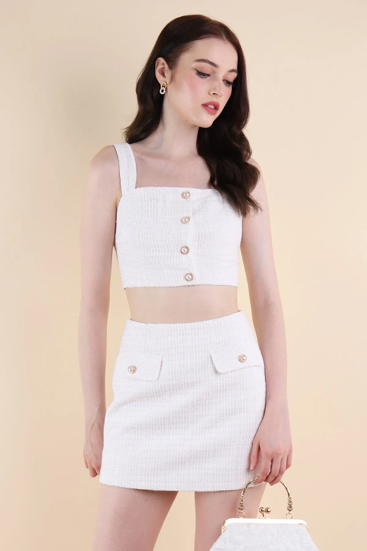 FRANCES TWEED 2-PC SKORTS SET IN WHITE