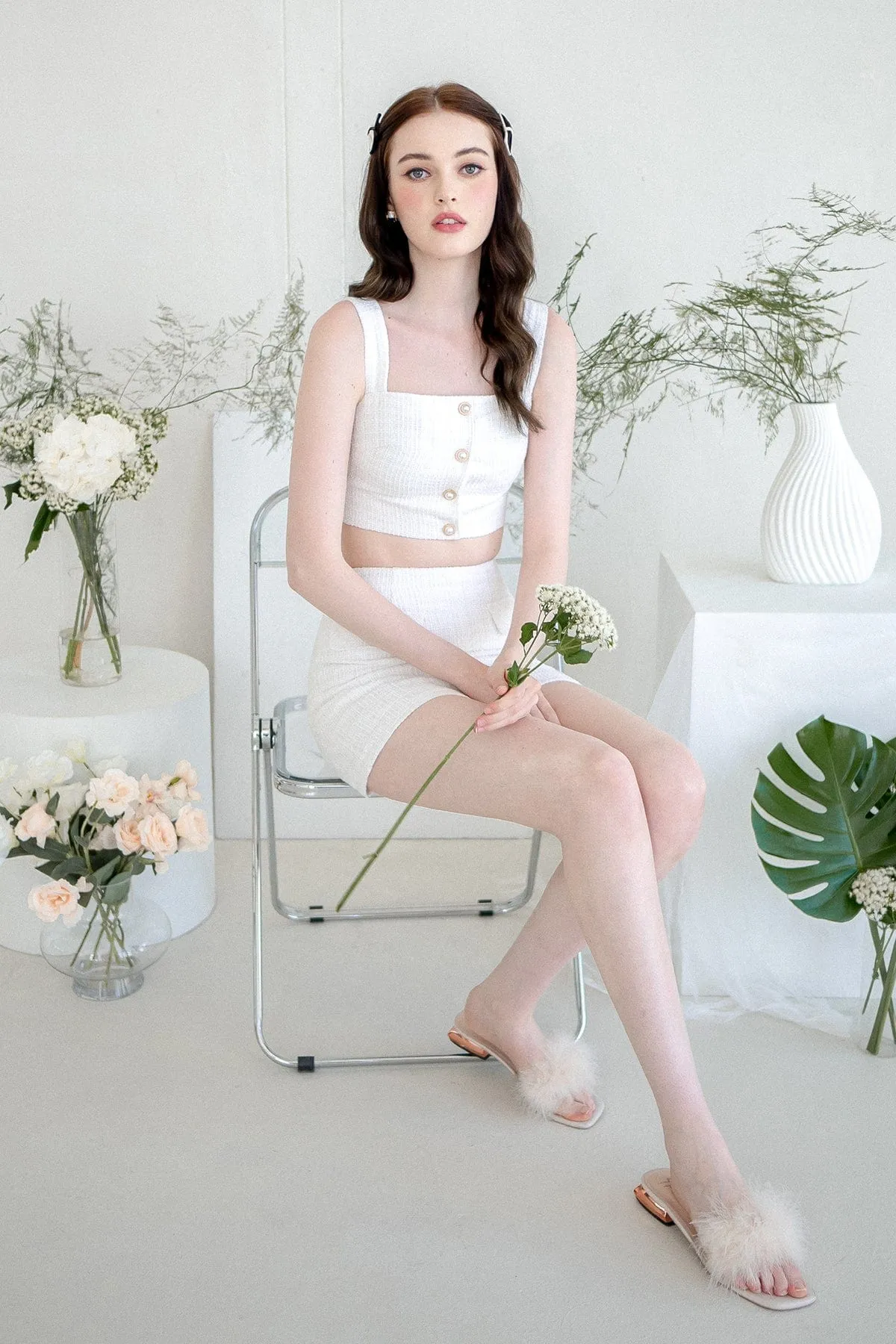 FRANCES TWEED 2-PC SKORTS SET IN WHITE