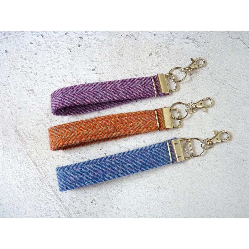 Harris Tweed Wristlet Keyring - Purple Herringbone