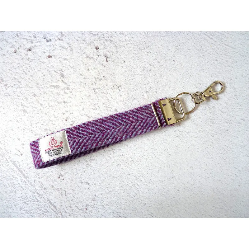 Harris Tweed Wristlet Keyring - Purple Herringbone
