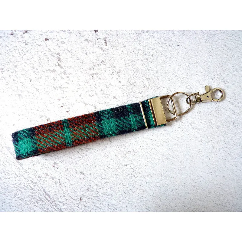 Harris Tweed Wristlet Keyring - Turquoise & Orange