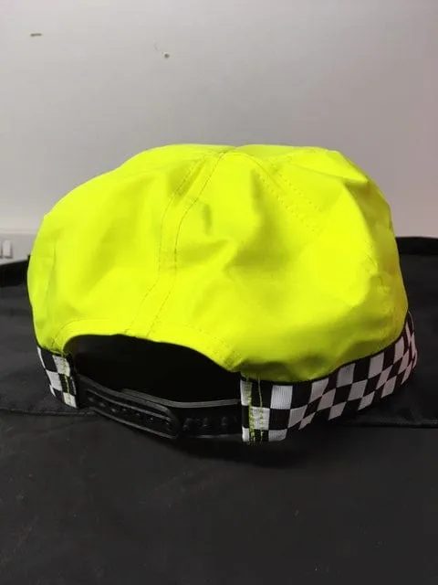 Hi Vis Yellow Baseball Cap, chequerboard, adjustable black plastic strip (Used – Grade A)