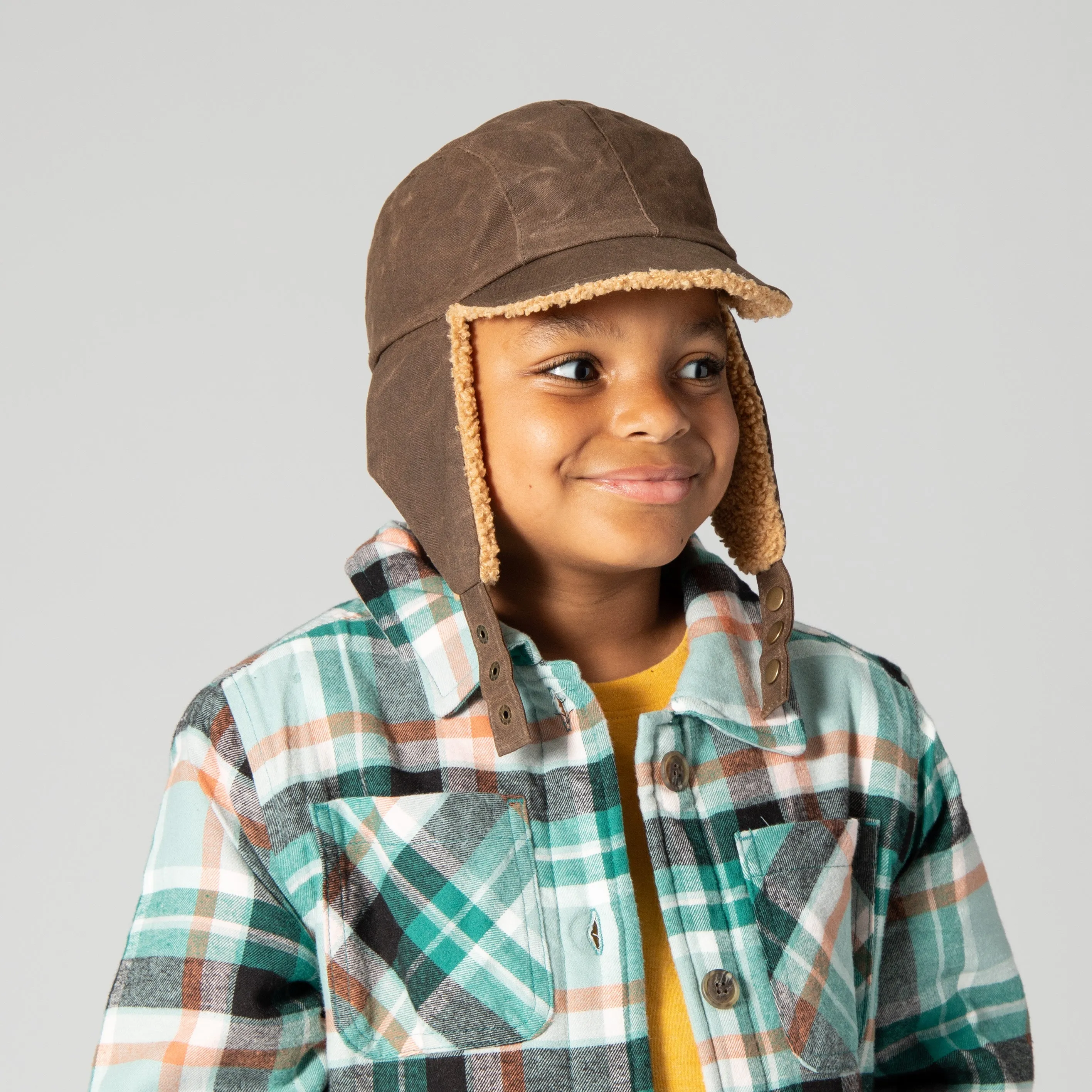 Kids Waxed Cotton Shearling Trapper