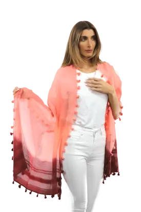 La Fiorentina Solid Silk/Cotton Blend Scarf with Fringes - Cantaloupe