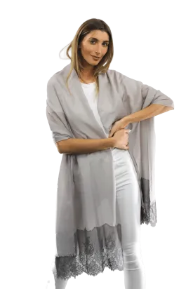 Lace Trim Scarf-Grey