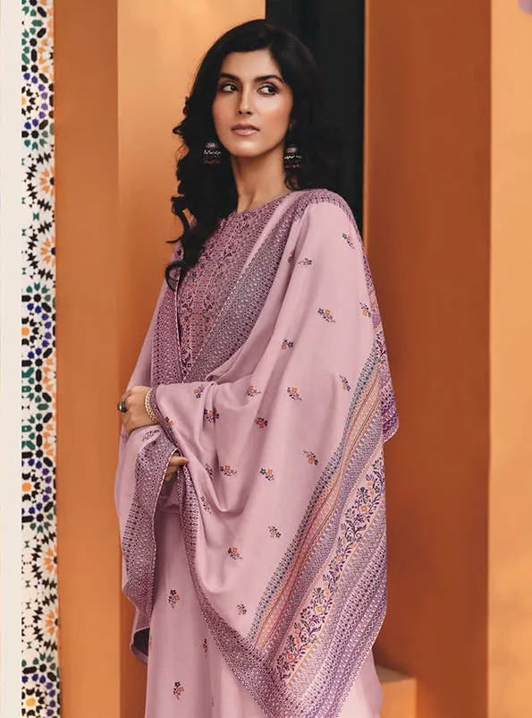 Light Purple Winter Pashmina Woolen Suit Dress Material for Ladies