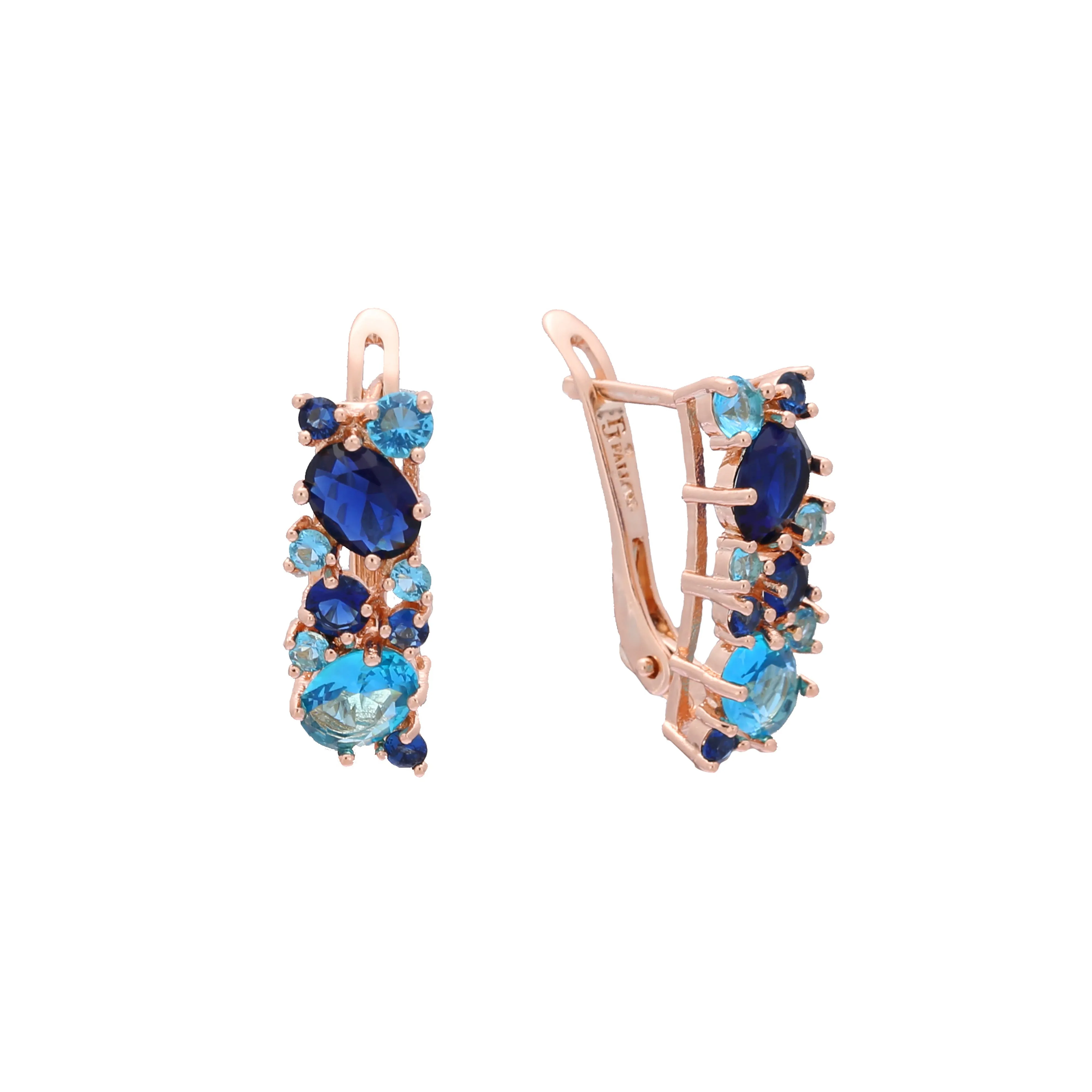 .Luxurious Colorful Cluster CZ earrings plated in 14K Gold, Rose Gold