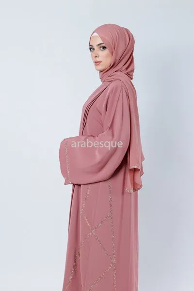 Luxury Nida Embellished Open Abaya with Pleats - 2 Colours