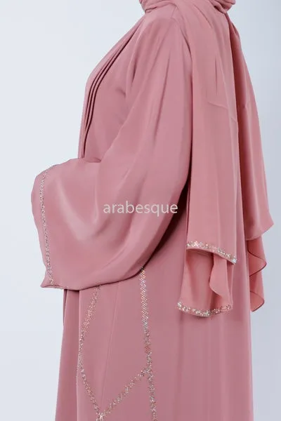 Luxury Nida Embellished Open Abaya with Pleats - 2 Colours