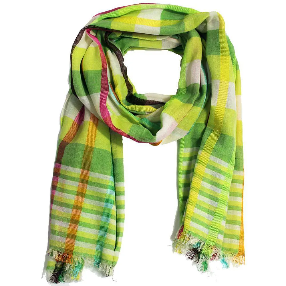 Green Plaid Madras Pop Scarf with Enhanced Style Details