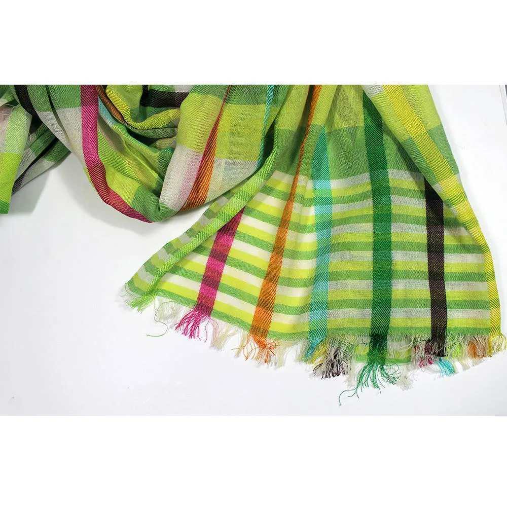 Green Plaid Madras Pop Scarf with Enhanced Style Details