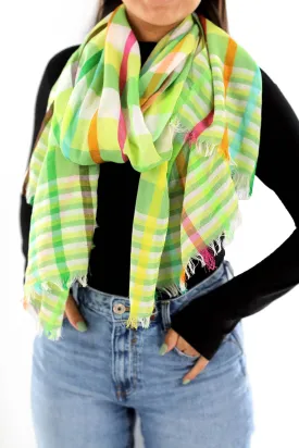 Green Plaid Madras Pop Scarf with Enhanced Style Details