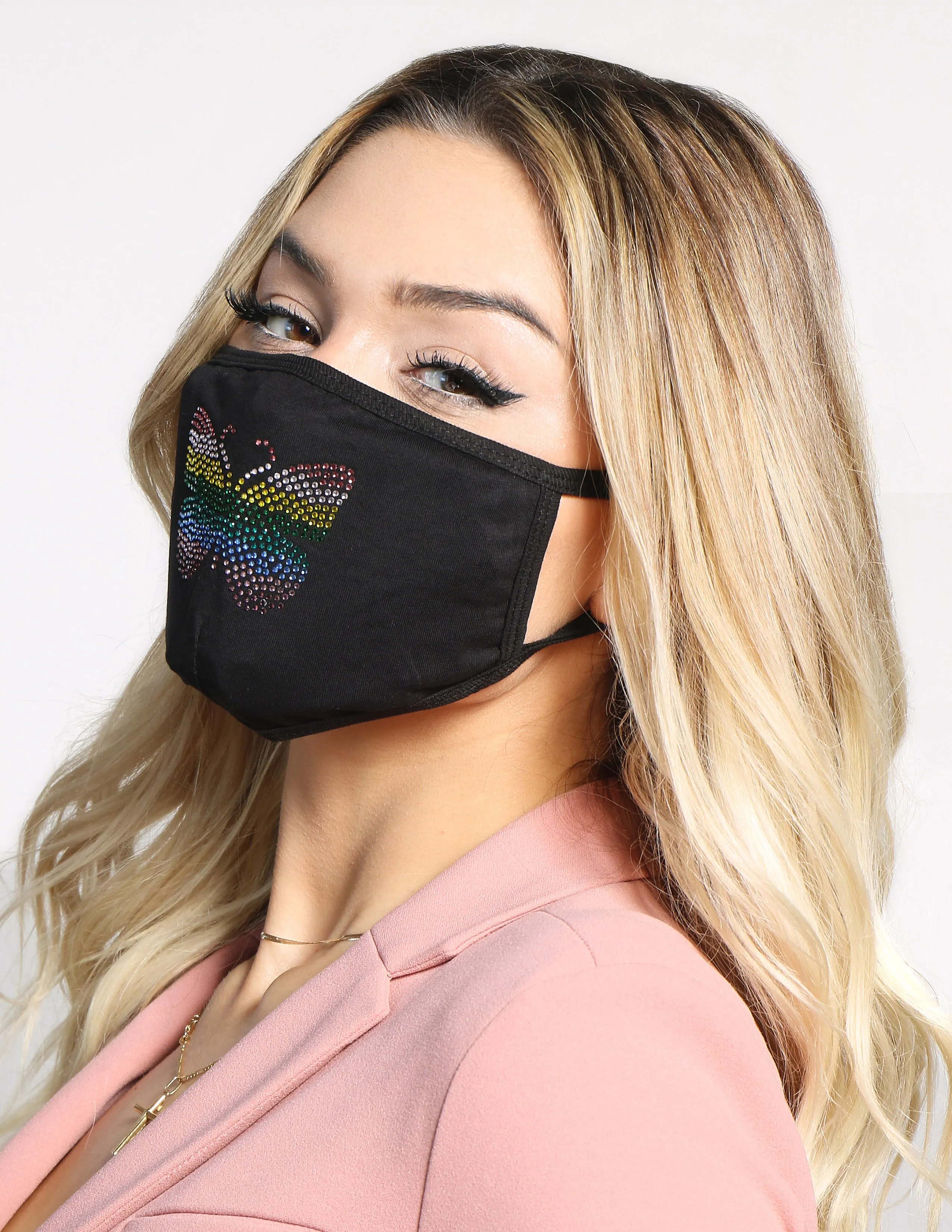 Multicolor Rhinestone Butterfly Face Mask