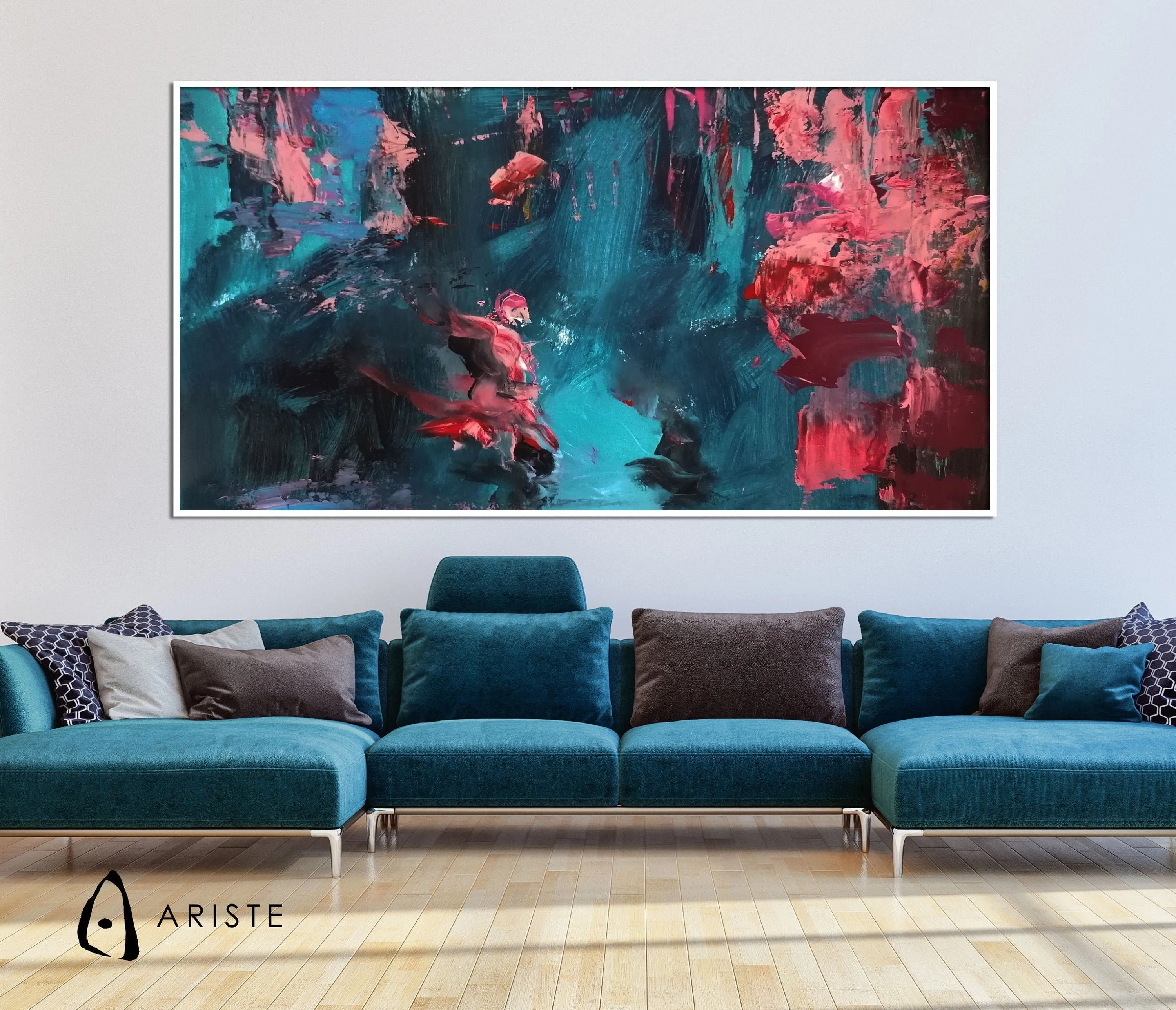 Pink & blue large abstract paintings made to order in a custom size