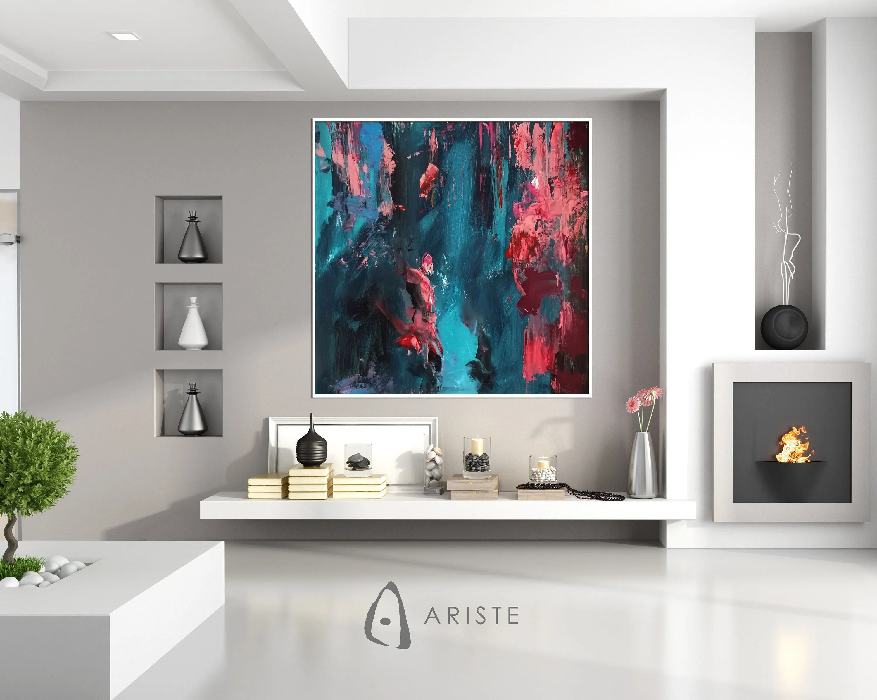 Pink & blue large abstract paintings made to order in a custom size