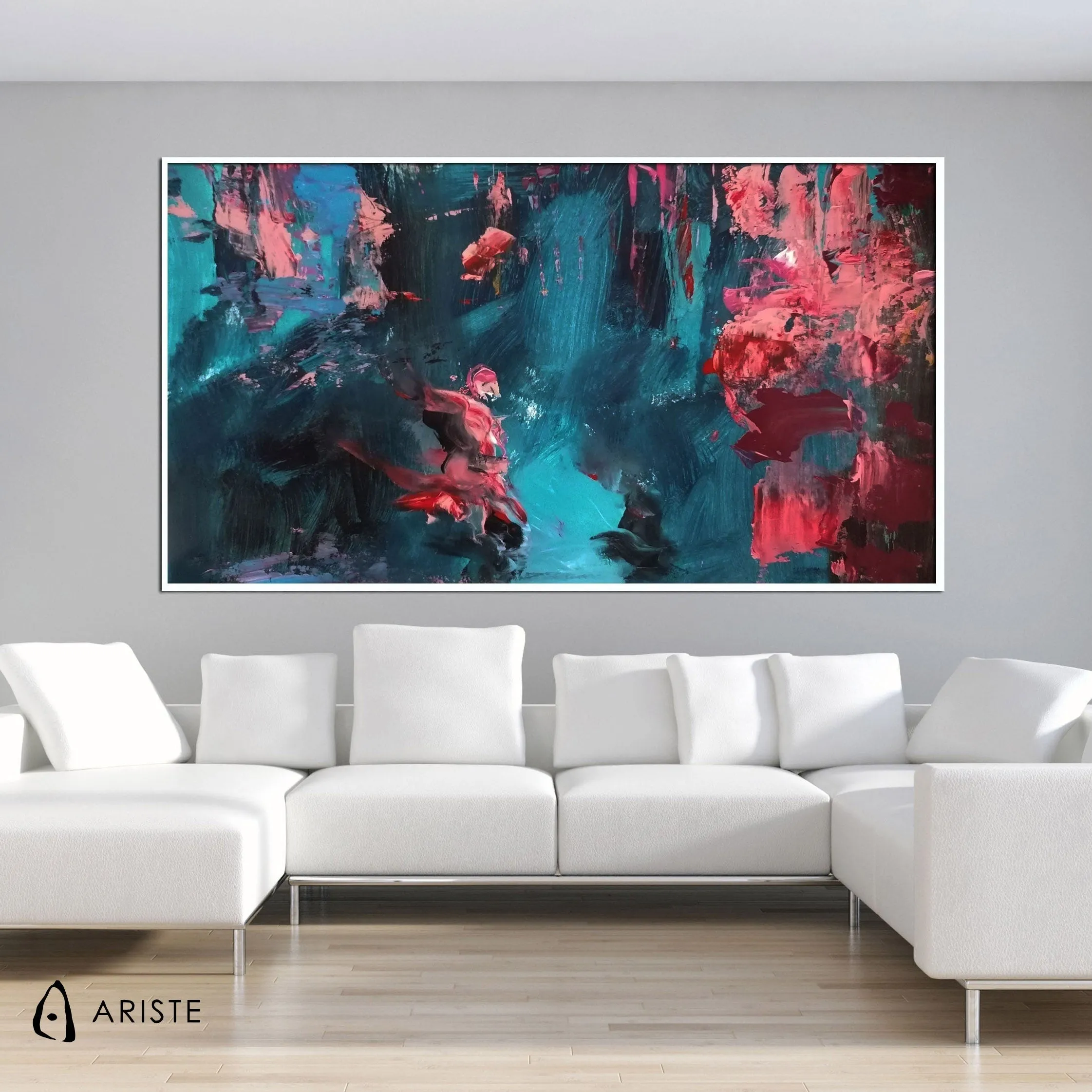 Pink & blue large abstract paintings made to order in a custom size