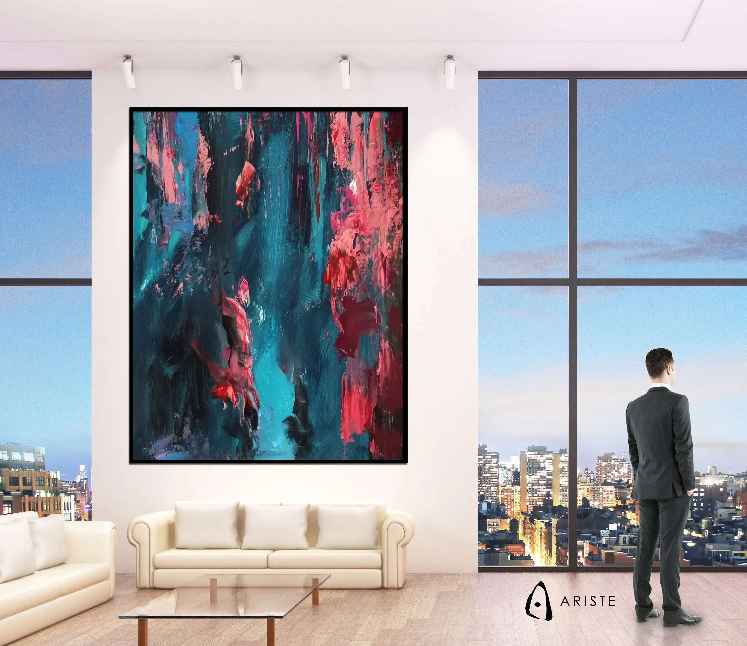 Pink & blue large abstract paintings made to order in a custom size