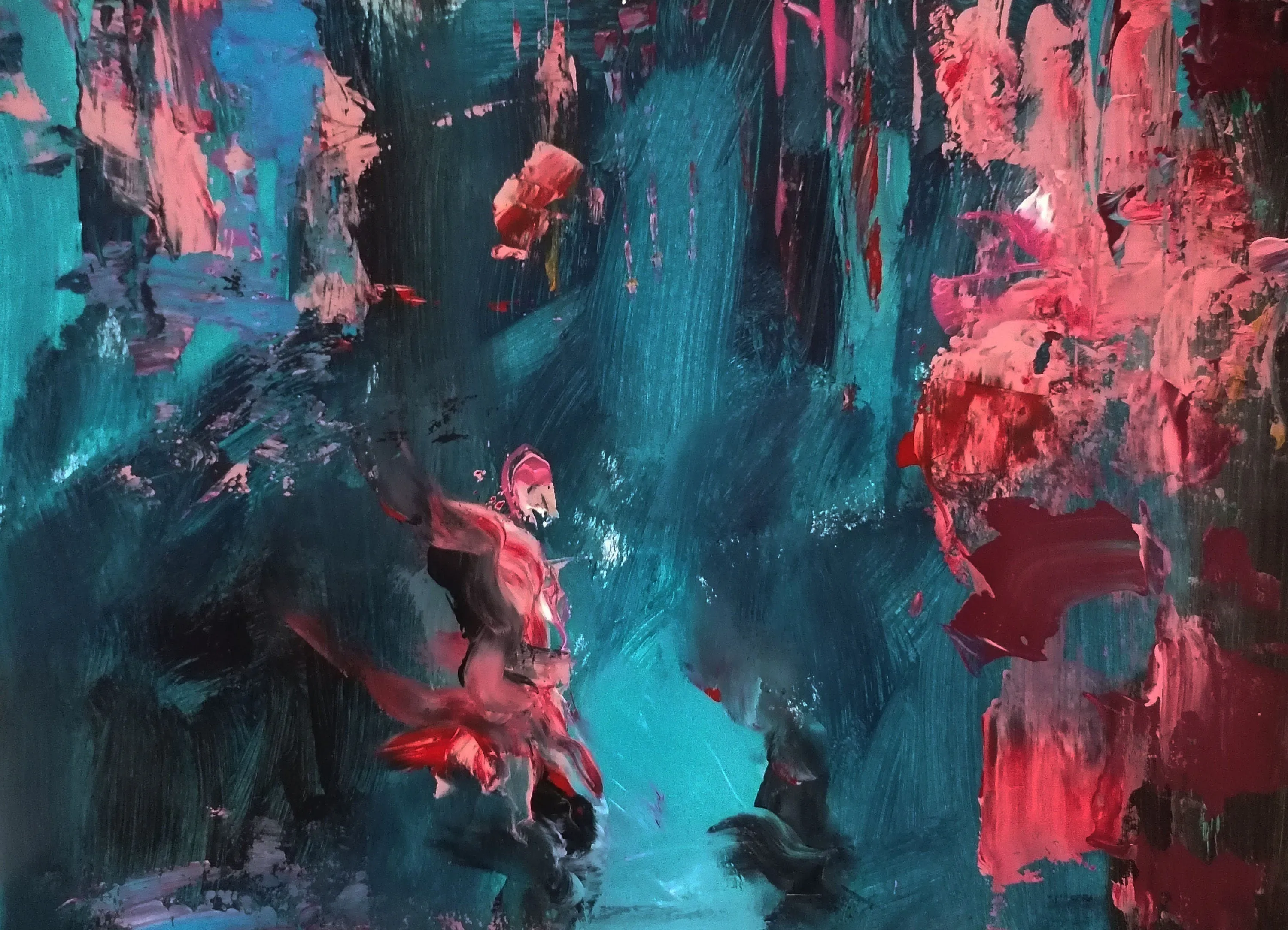 Pink & blue large abstract paintings made to order in a custom size