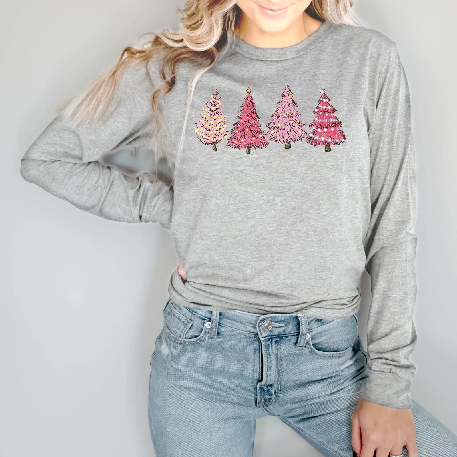 Pink Christmas Trees Long Sleeve