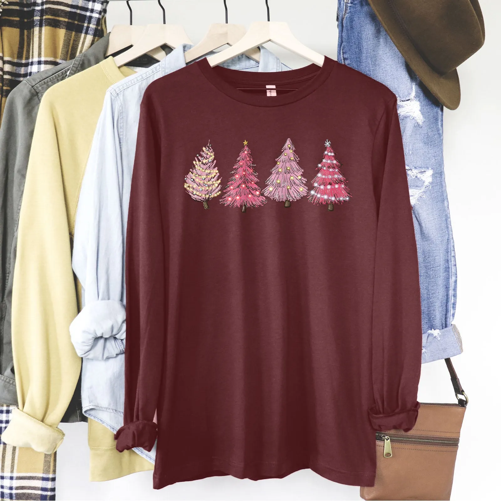 Pink Christmas Trees Long Sleeve