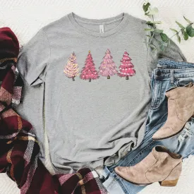 Pink Christmas Trees Long Sleeve