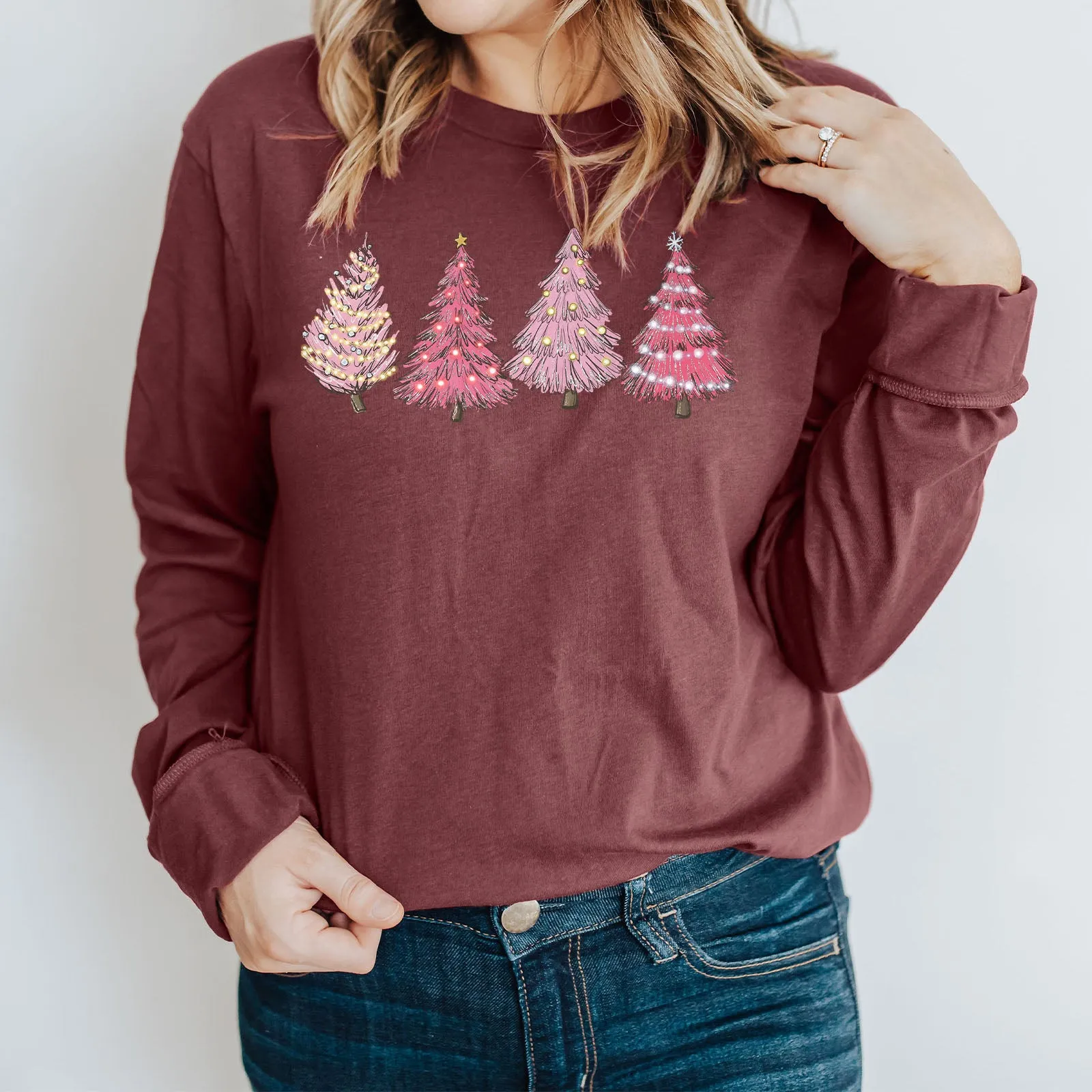 Pink Christmas Trees Long Sleeve