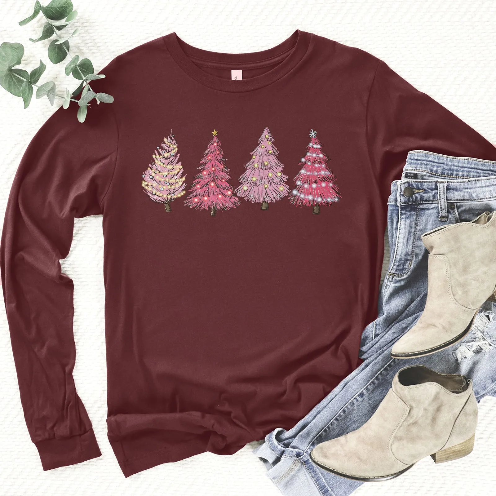 Pink Christmas Trees Long Sleeve
