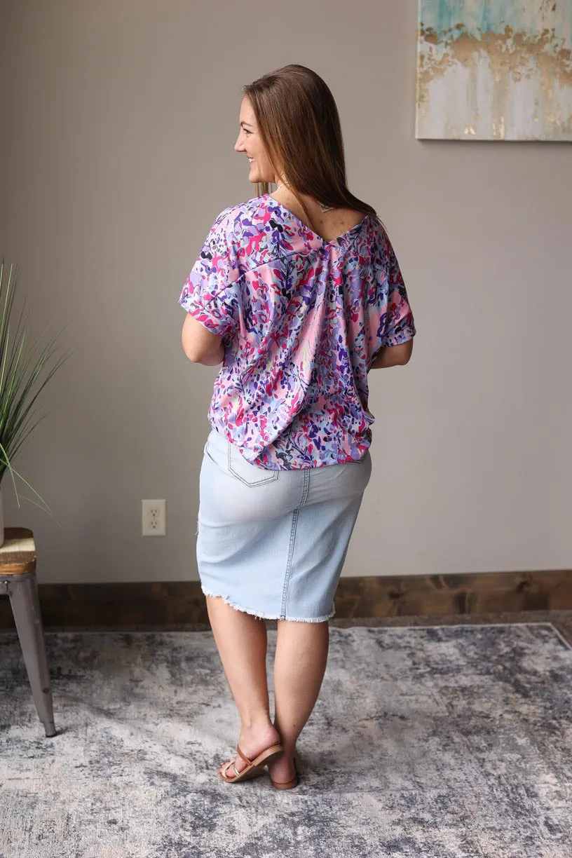 Pink Multi Loose Painted Floral Tee • S-XL