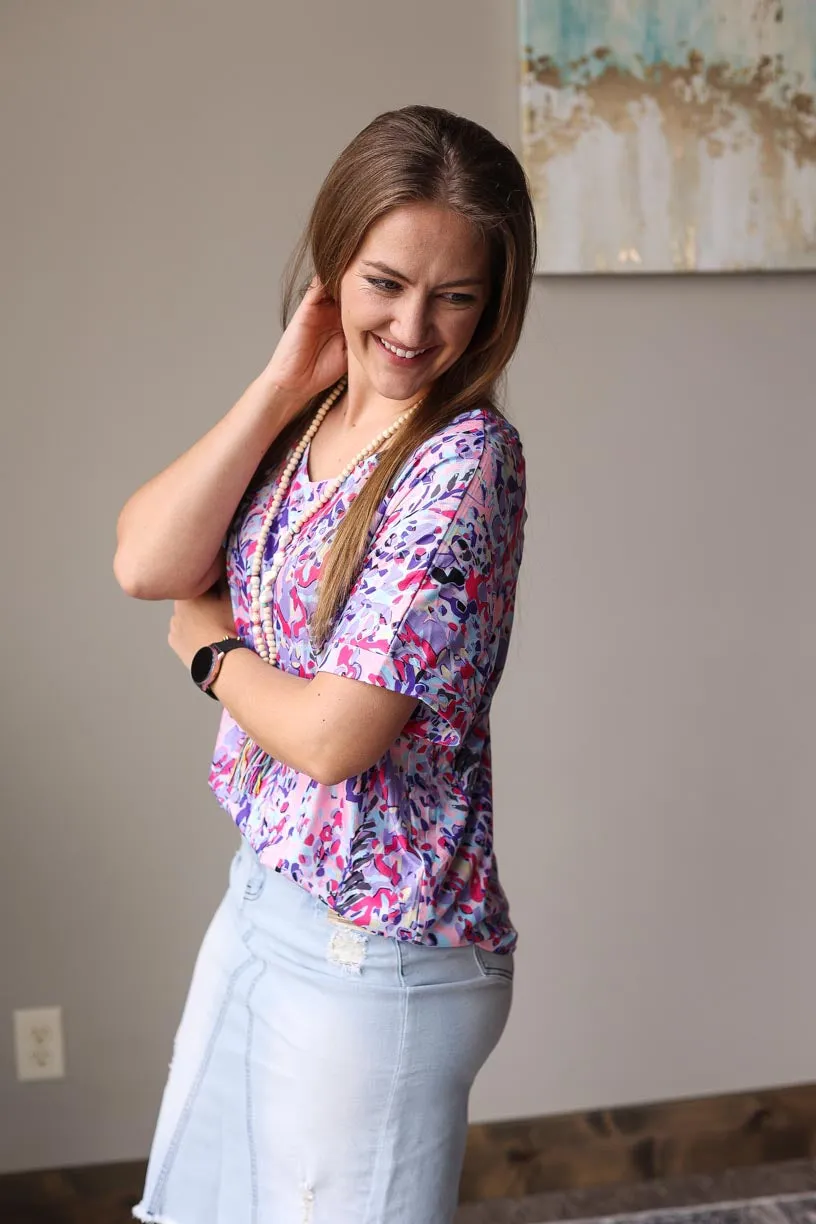 Pink Multi Loose Painted Floral Tee • S-XL