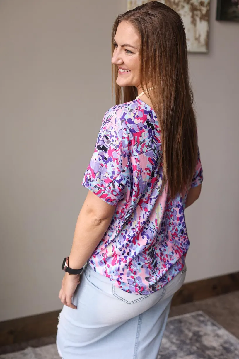 Pink Multi Loose Painted Floral Tee • S-XL