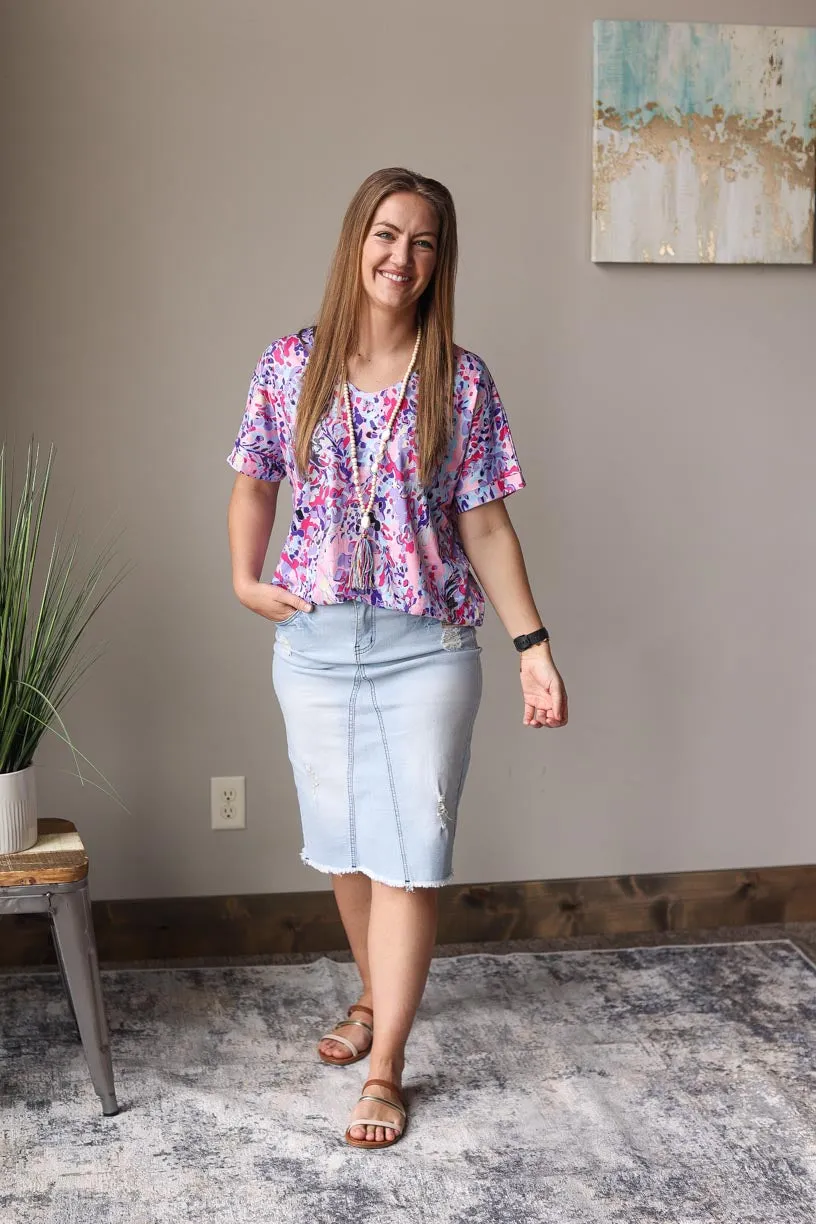 Pink Multi Loose Painted Floral Tee • S-XL