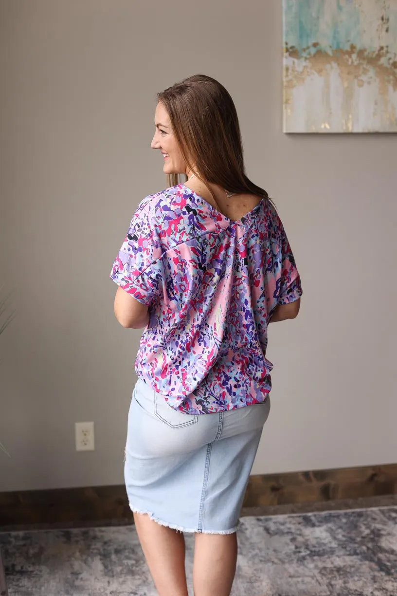 Pink Multi Loose Painted Floral Tee • S-XL
