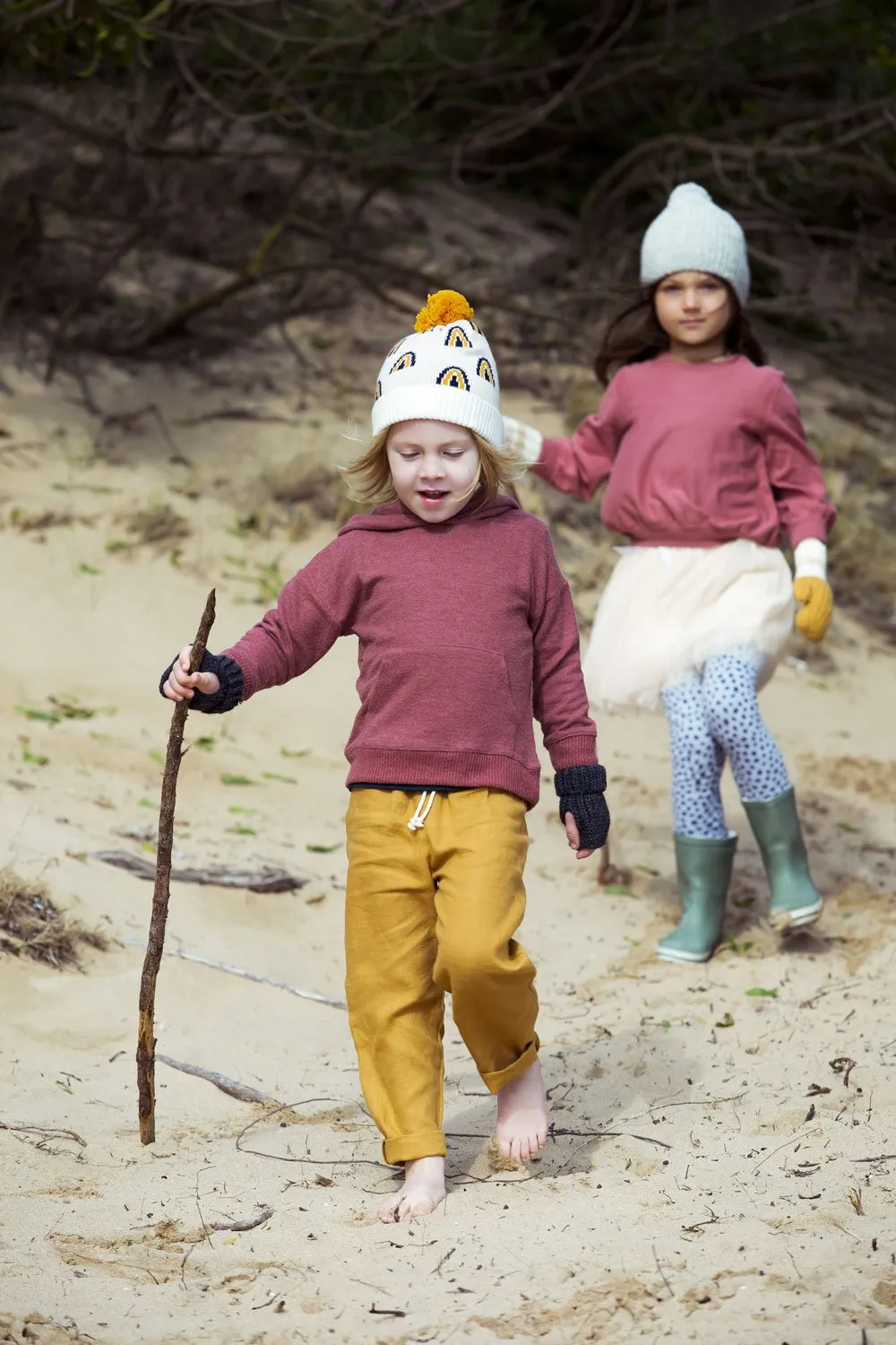 Rainbow Beanie - Navy/Oatmeal  3-6 months