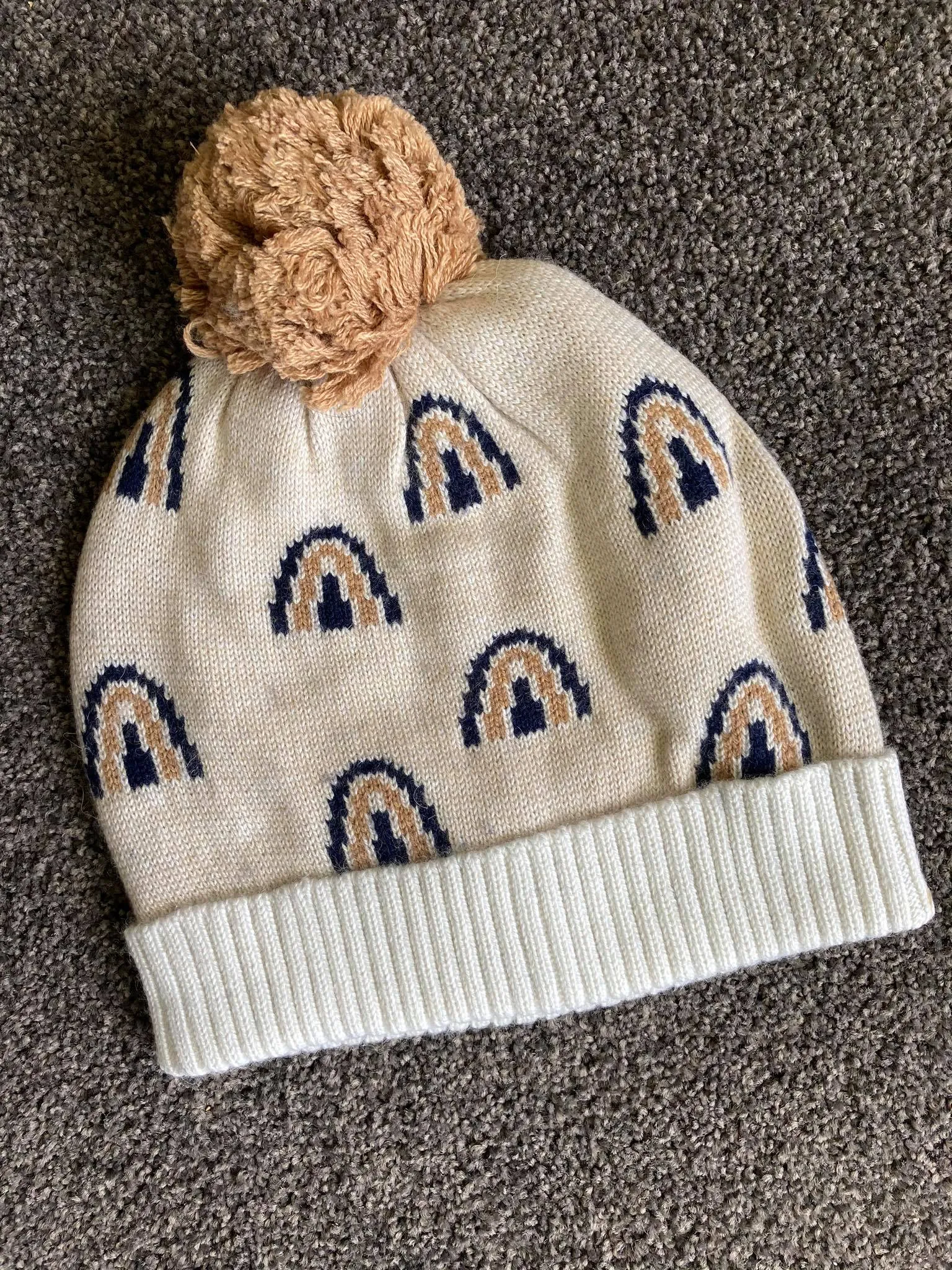 Rainbow Beanie - Navy/Oatmeal  3-6 months
