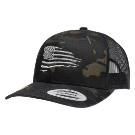Rugged American Flag Black Multicam Snapback Trucker Hat