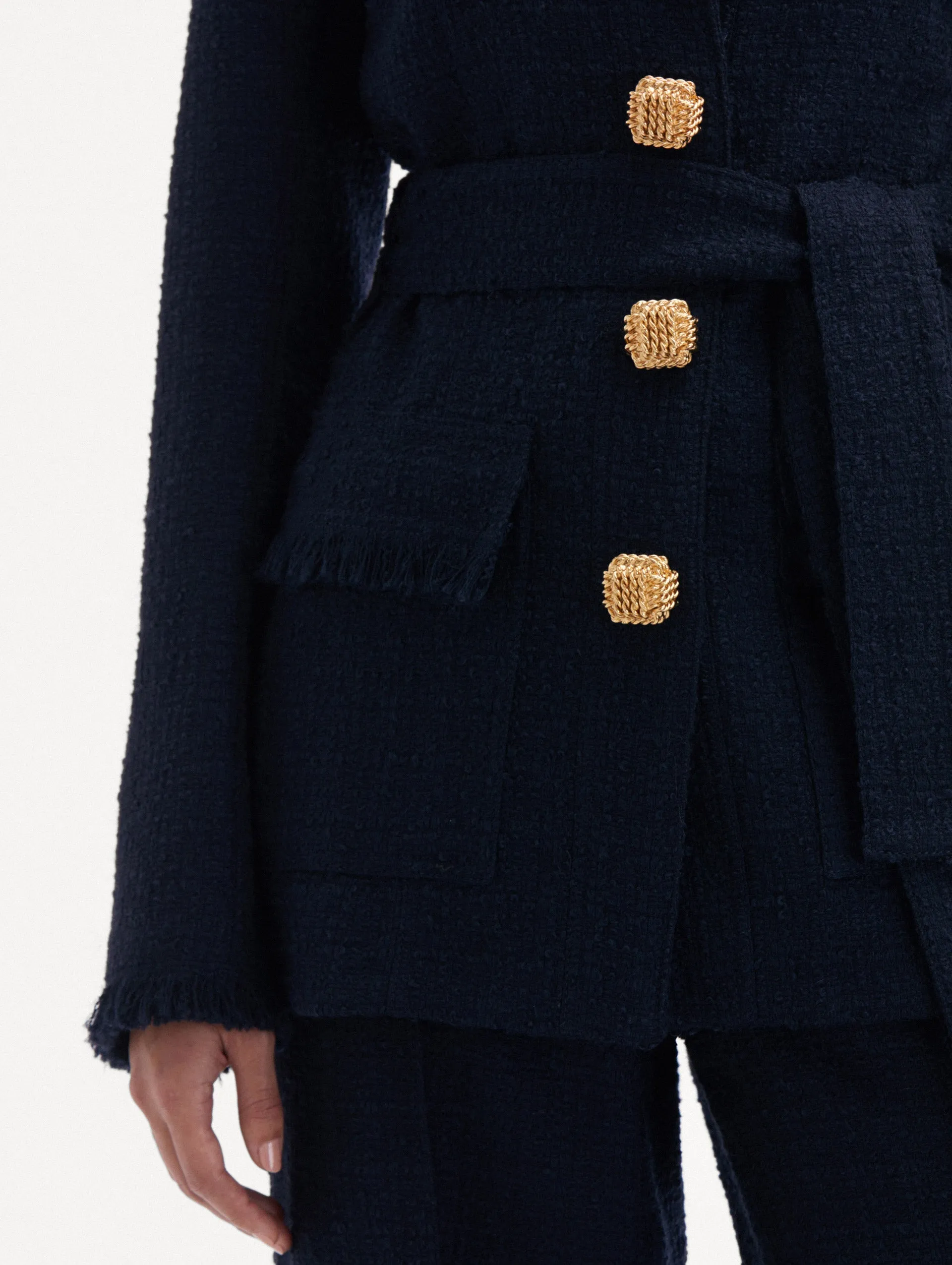 Self-Sash Tweed Jacket