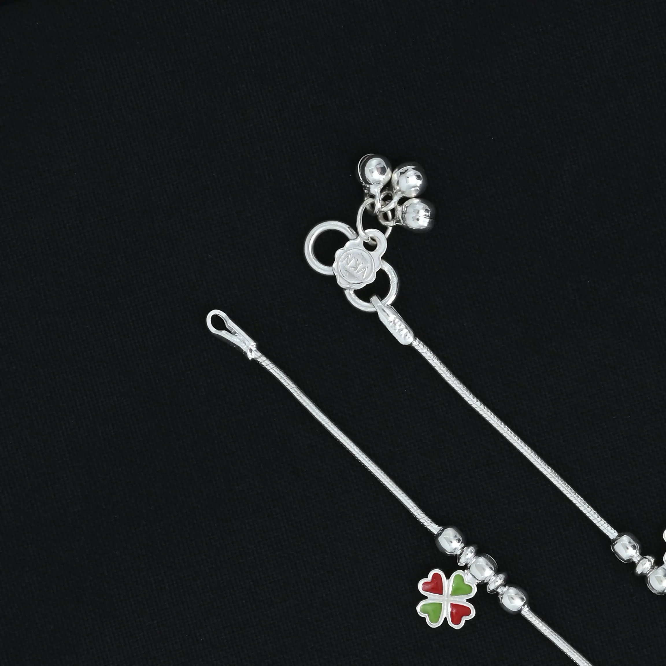 Silver Center Colorful Flower with Silver Beads Payal for Girls