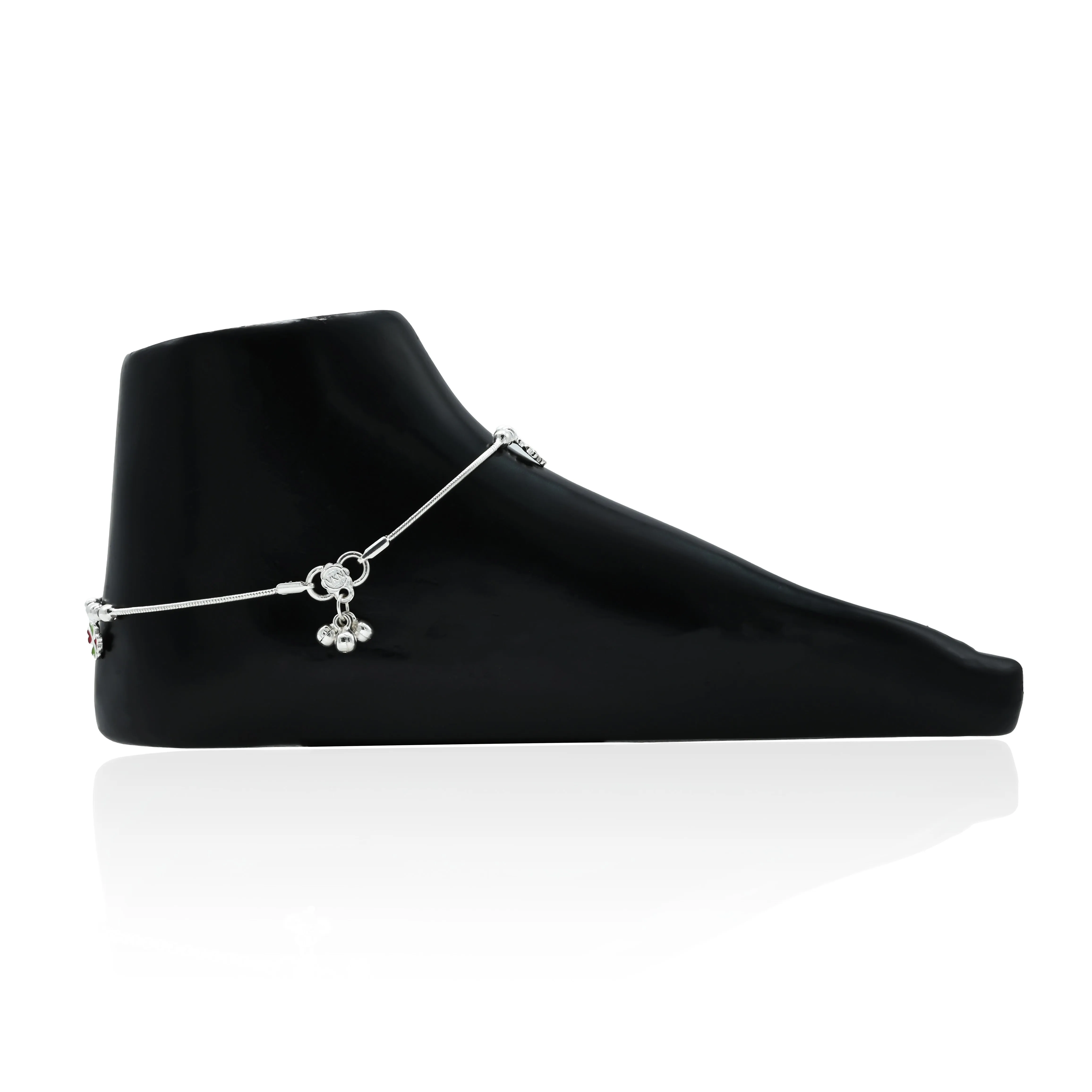 Silver Center Colorful Flower with Silver Beads Payal for Girls