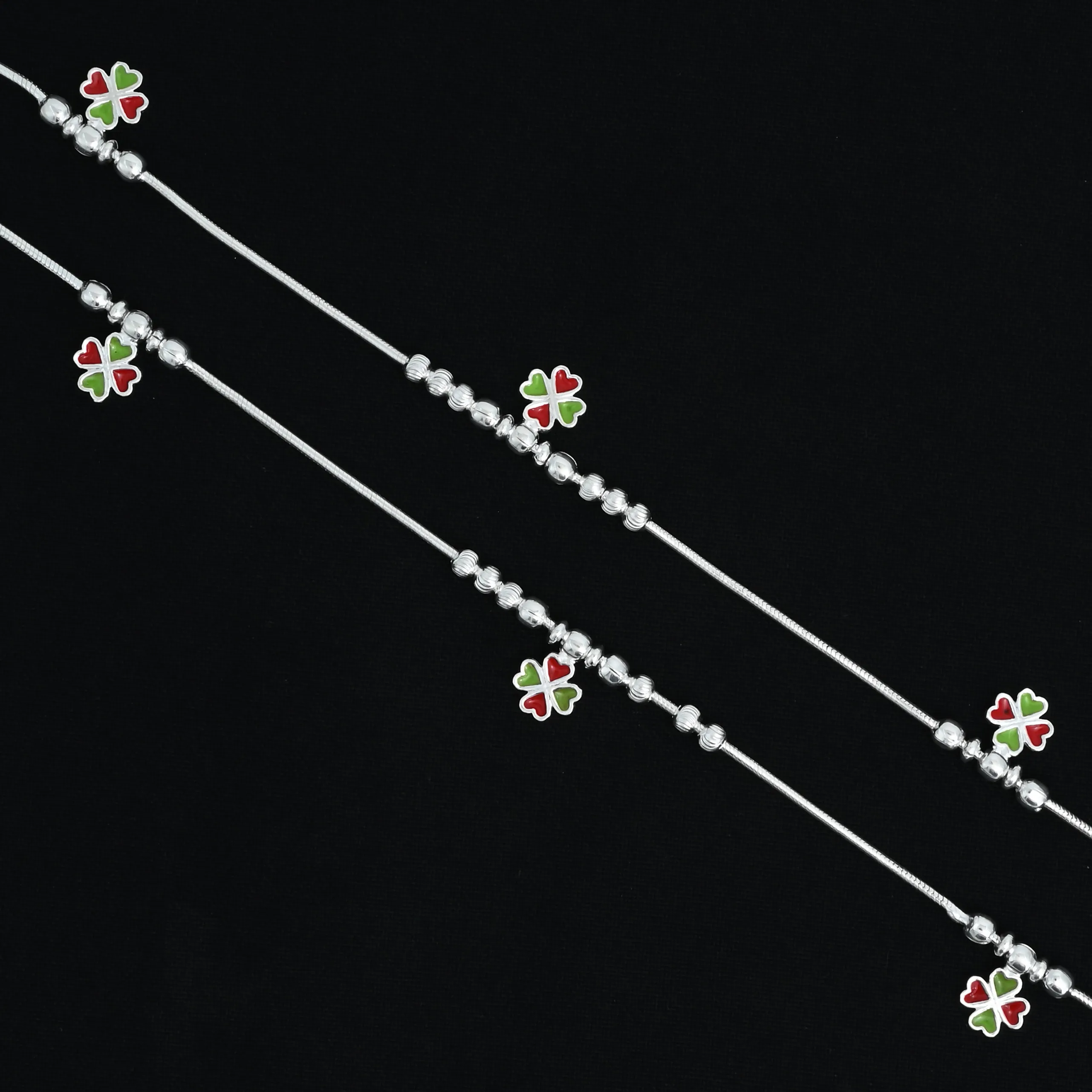 Silver Center Colorful Flower with Silver Beads Payal for Girls
